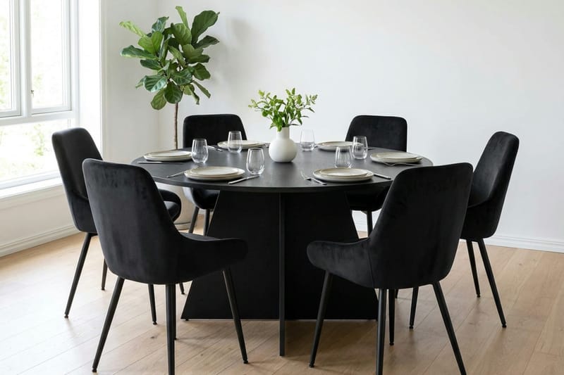 Vera spisegruppe rund 150 cm svart med 6 Alsarp spisestoler - Svart - Møbler - Bord - Spisegrupper