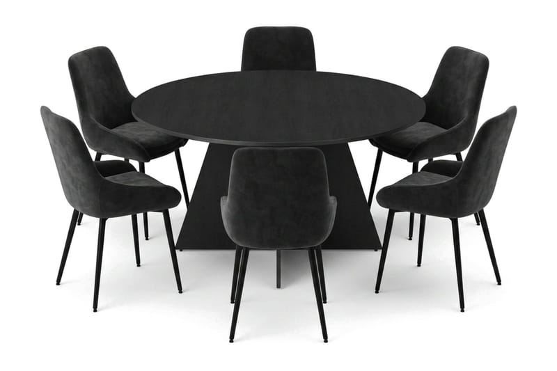 Vera spisegruppe rund 150 cm svart med 6 Alsarp spisestoler - Svart - Møbler - Bord - Spisegrupper