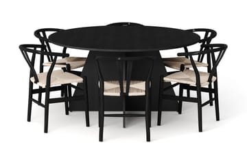 Vera spisegruppe rund 150 cm svart med 6 Dastoori spisestoler - Svartbeiset eik - Møbler - Bord - Spisegrupper
