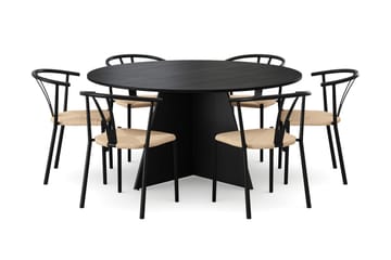 Vera spisegruppe rund 150 cm svart med 6 Elysia spisestoler - Svartbeiset eik - Møbler - Bord - Spisegrupper