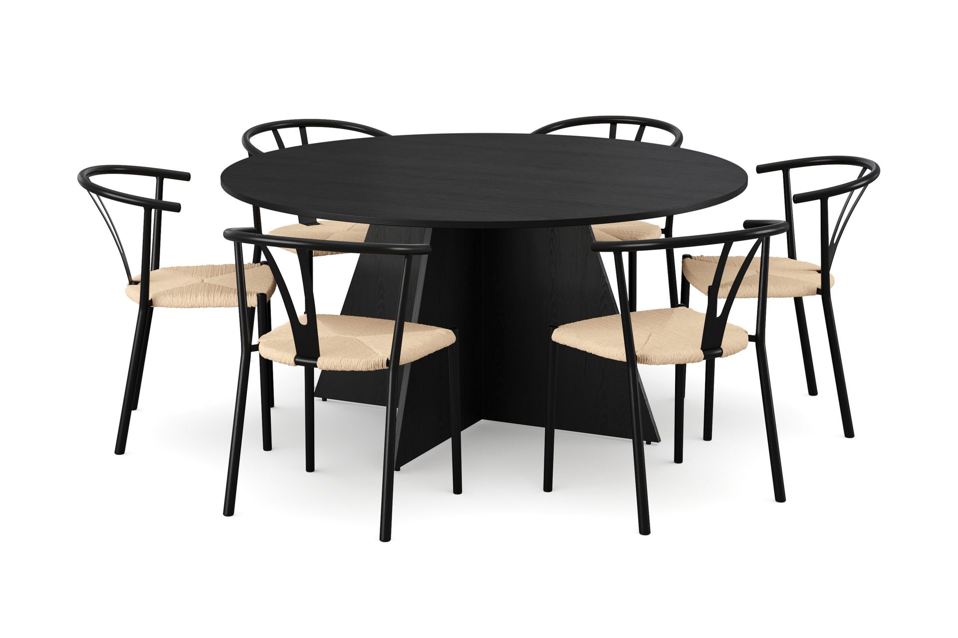 Vera spisegruppe rund 150 cm svart med 6 Elysia spisestoler - Svartbeiset eik