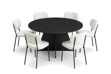 Vera spisegruppe rund 150 cm svart med 6 Gemmiano spisestoler - Svartbeiset eik - Møbler - Bord - Spisegrupper