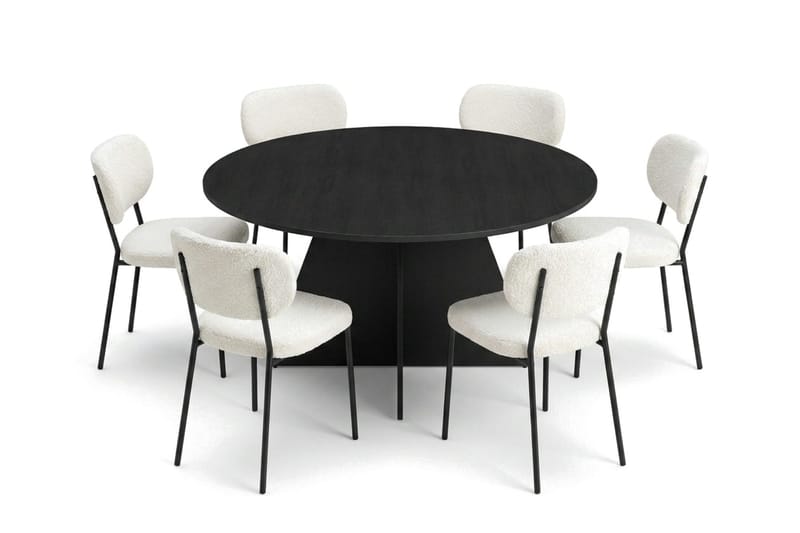 Vera spisegruppe rund 150 cm svart med 6 Gemmiano spisestoler - Svartbeiset eik - Møbler - Bord - Spisegrupper