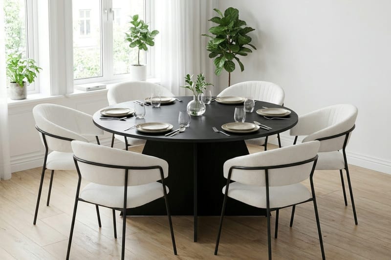 Vera spisegruppe rund 150 cm svart med 6 Karol spisestoler - Svart - Møbler - Bord - Spisegrupper