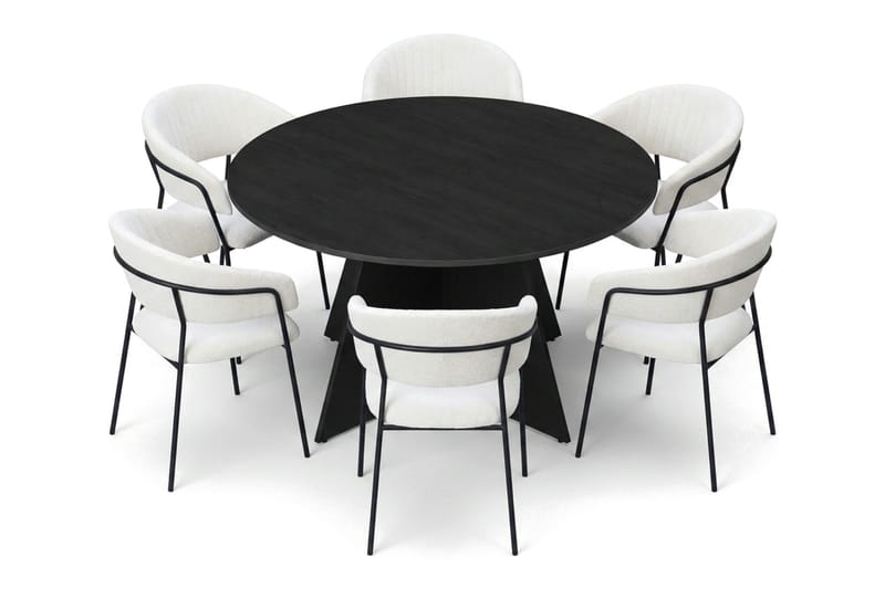 Vera spisegruppe rund 150 cm svart med 6 Karol spisestoler - Svart - Møbler - Bord - Spisegrupper
