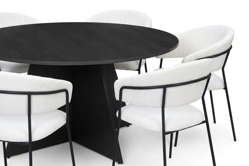 Vera spisegruppe rund 150 cm svart med 6 Karol spisestoler - Svart - Møbler - Bord - Spisegrupper