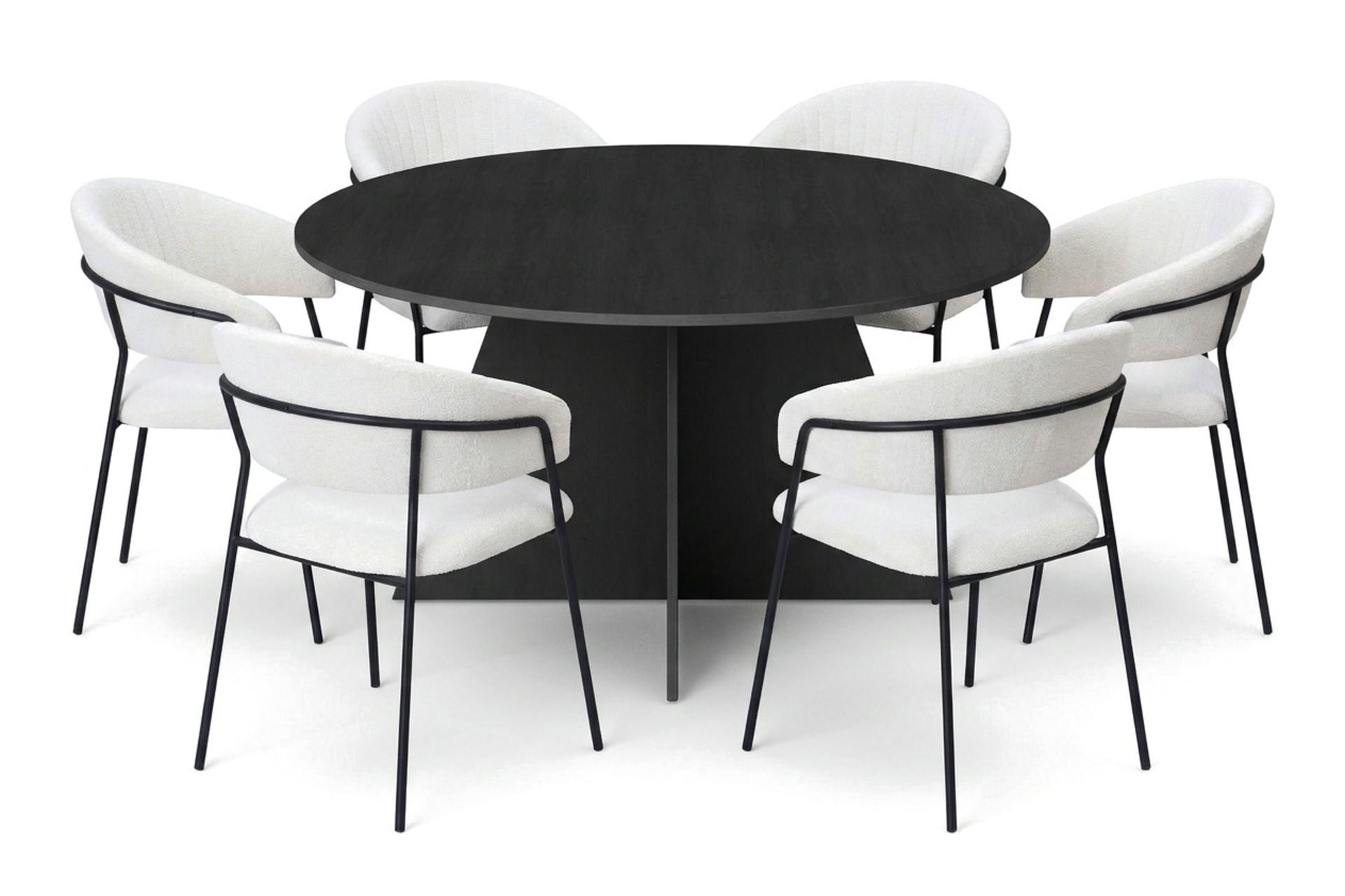 Vera spisegruppe rund 150 cm svart med 6 Karol spisestoler - Svart
