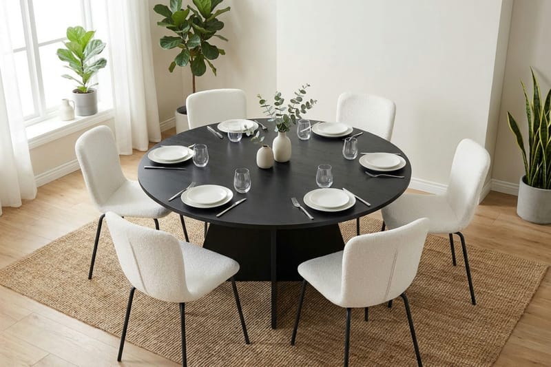 Vera spisegruppe rund 150 cm svart med 6 Katy spisestoler - Svart - Møbler - Bord - Spisegrupper