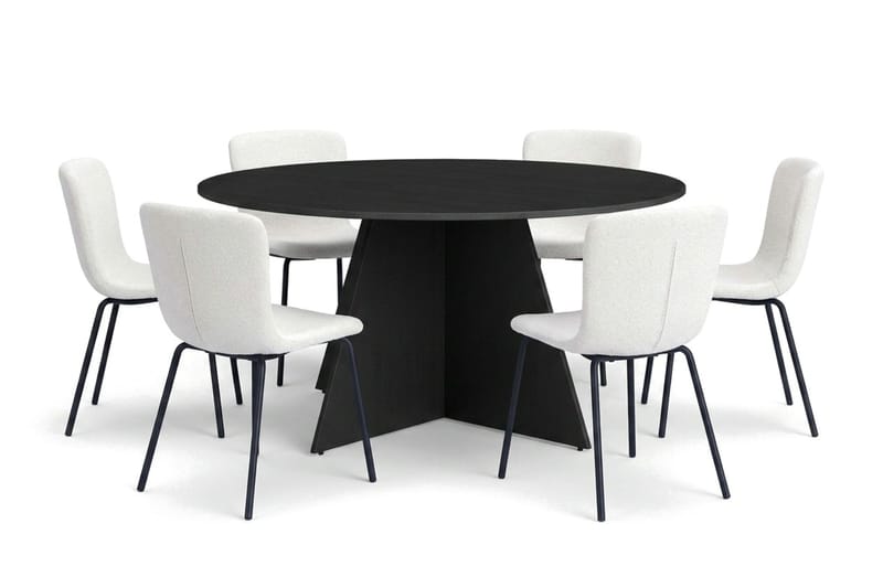 Vera spisegruppe rund 150 cm svart med 6 Katy spisestoler - Svart - Møbler - Bord - Spisegrupper
