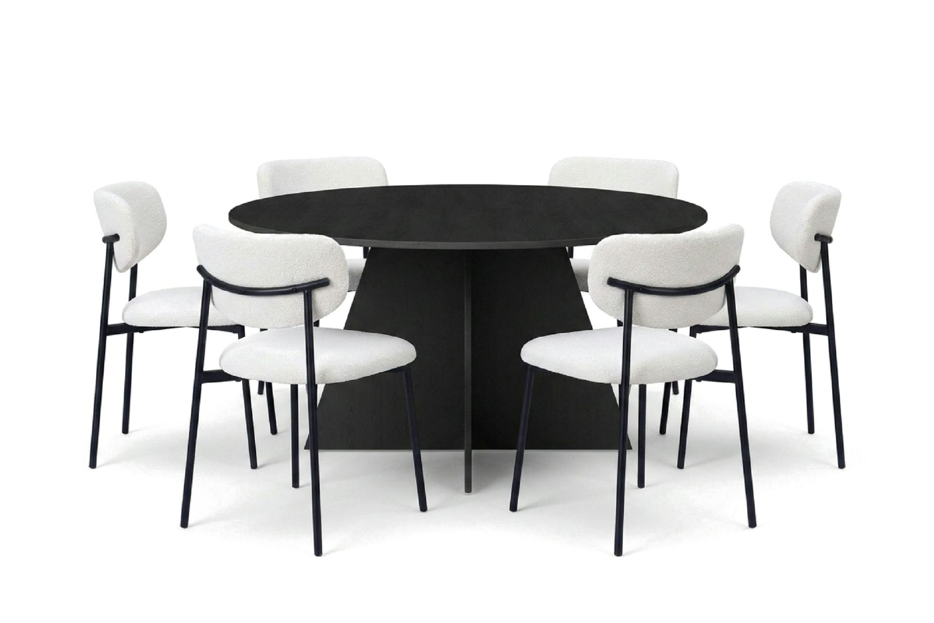 Vera spisegruppe rund 150 cm svart med 6 Lucy spisestoler - Svart