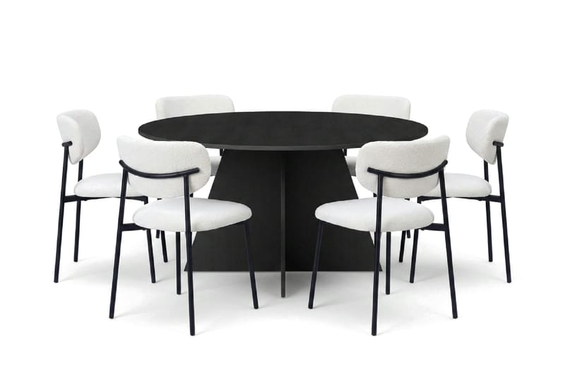 Vera spisegruppe rund 150 cm svart med 6 Lucy spisestoler, Svart