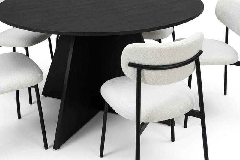 Vera spisegruppe rund 150 cm svart med 6 Lucy spisestoler - Svart - Møbler - Bord - Spisegrupper