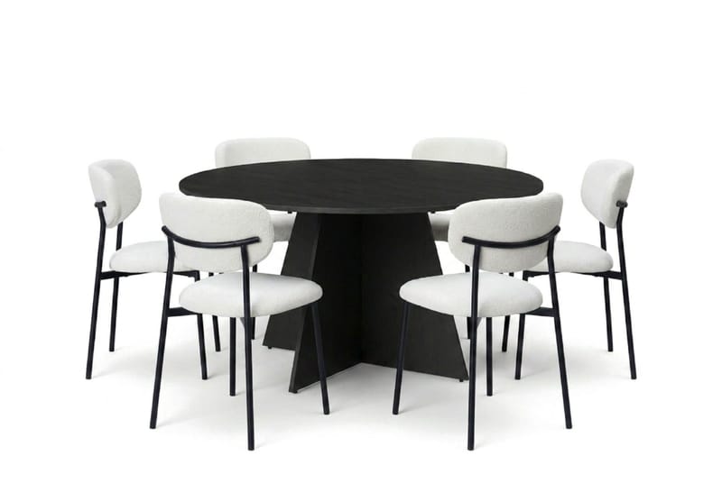 Vera spisegruppe rund 150 cm svart med 6 Lucy spisestoler - Svart - Møbler - Bord - Spisegrupper