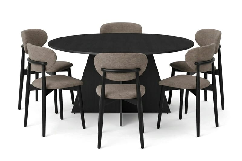 Vera spisegruppe rund 150 cm svart med 6 Molly spisestoler - Svart - Møbler - Bord - Spisegrupper