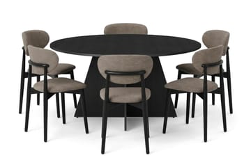 Vera spisegruppe rund 150 cm svart med 6 Molly spisestoler - Svartbeiset eik - Møbler - Bord - Spisegrupper