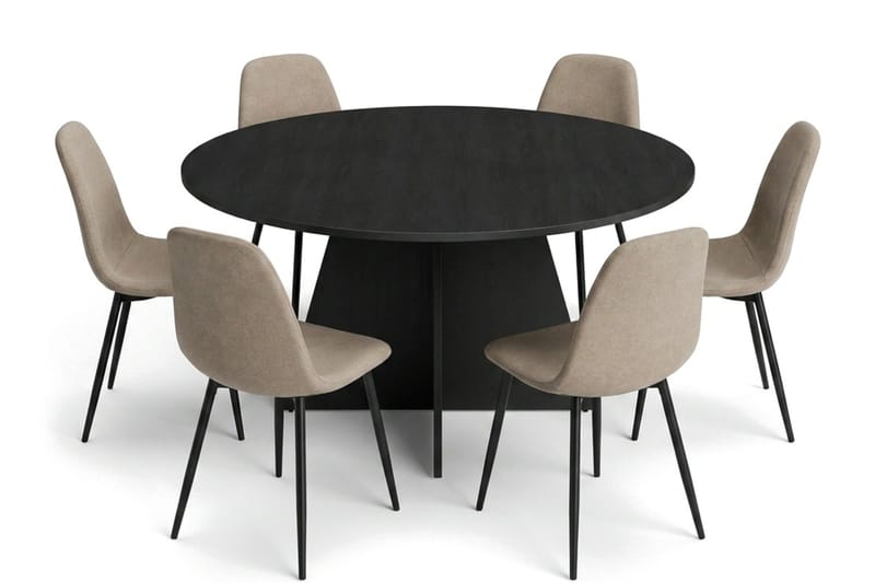 Vera spisegruppe rund 150 cm svart med 6 Nibe spisestoler, Svart