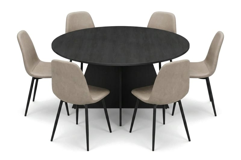 Vera spisegruppe rund 150 cm svart med 6 Nibe spisestoler - Svart - Møbler - Bord - Spisegrupper