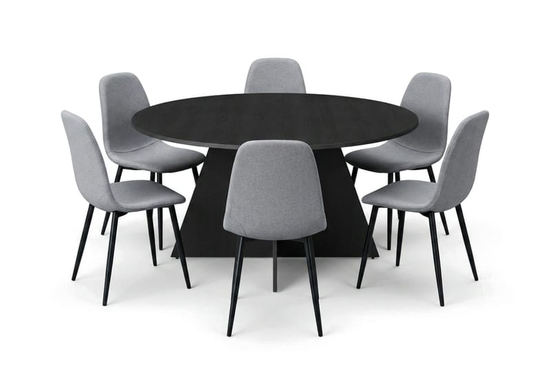 Vera spisegruppe rund 150 cm svart med 6 Nibe spisestoler, Svart