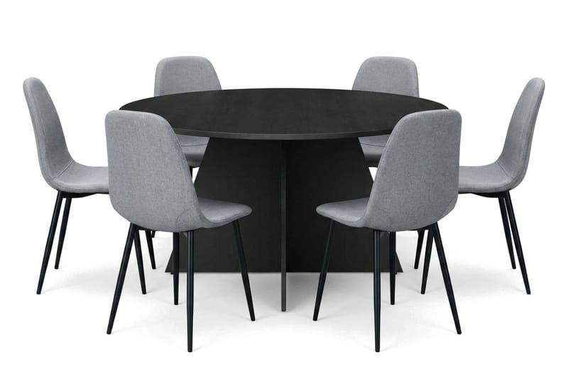 Vera spisegruppe rund 150 cm svart med 6 Nibe spisestoler - Svart - Møbler - Bord - Spisegrupper