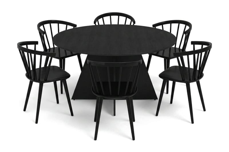 Vera spisegruppe rund 150 cm svart med 6 Tyrö spisestoler - Svart - Møbler - Bord - Spisegrupper