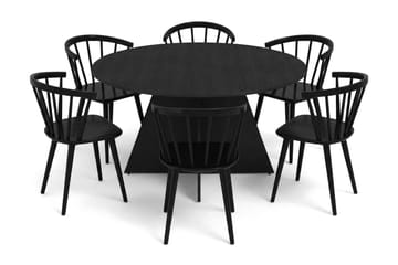 Vera spisegruppe rund 150 cm svart med 6 Tyrö spisestoler - Svartbeiset eik - Møbler - Bord - Spisegrupper
