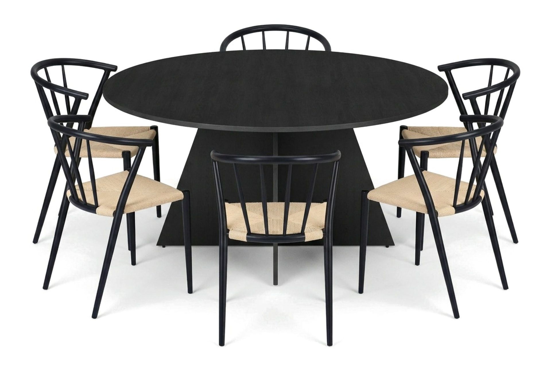 Vera spisegruppe rund 150 cm svart med 6 Winston spisestoler - Svart