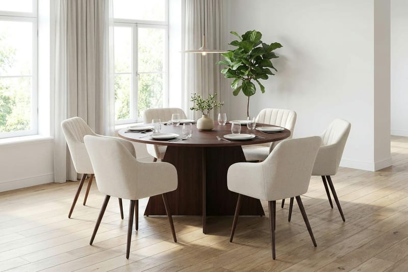 Vera spisegruppe rund 150 cm valnøtt med 6 Filippa spisestoler - Valnøtt - Møbler - Bord - Spisegrupper