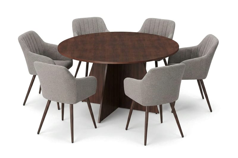 Vera spisegruppe rund 150 cm valnøtt med 6 Filippa spisestoler - Valnøtt - Møbler - Bord - Spisegrupper