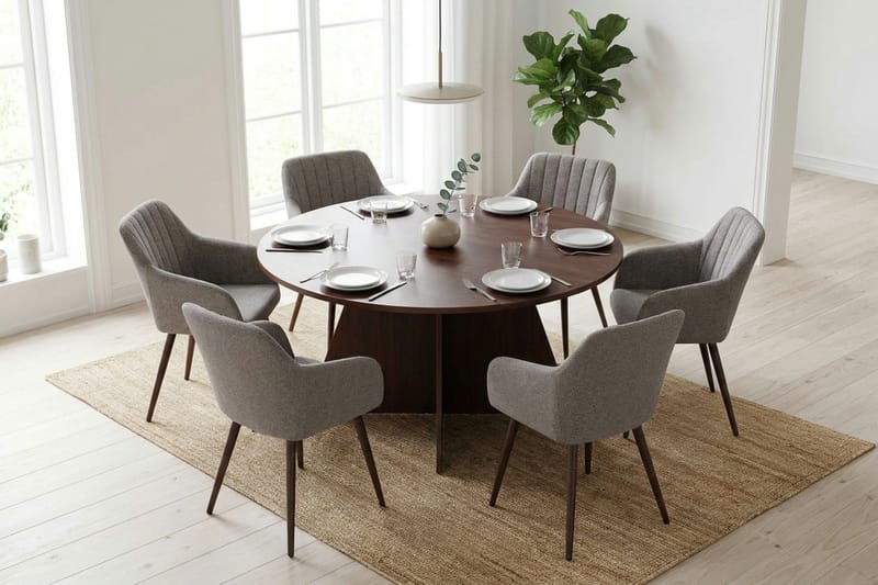 Vera spisegruppe rund 150 cm valnøtt med 6 Filippa spisestoler - Valnøtt - Møbler - Bord - Spisegrupper
