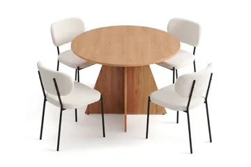 Vera spisegruppe rundt 110 cm med 4 Gemmiano spisestoler - Eik - Møbler - Bord - Spisegrupper