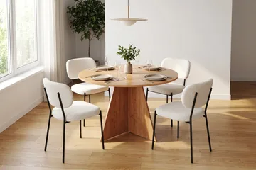 Vera spisegruppe rundt 110 cm med 4 Gemmiano spisestoler - Eik - Møbler - Bord - Spisegrupper