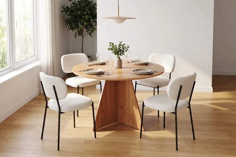 Vera spisegruppe rundt 110 cm med 4 Gemmiano spisestoler - Eik - Møbler - Bord - Spisegrupper