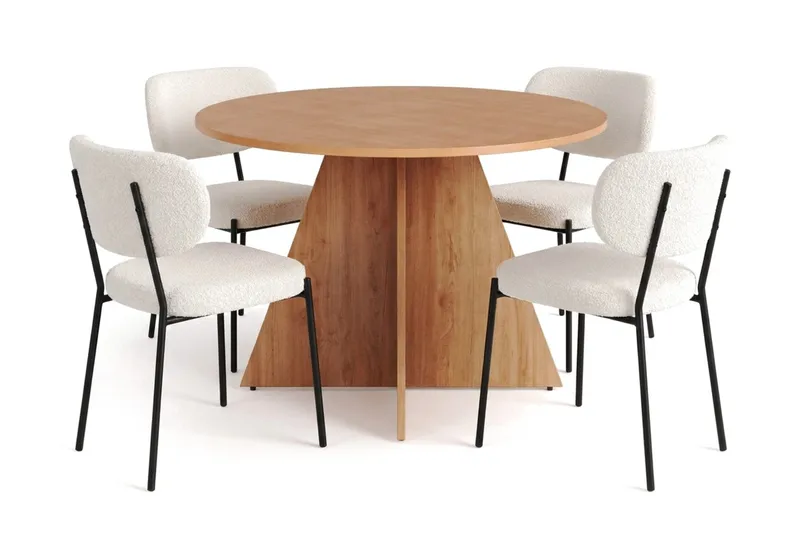 Vera spisegruppe rundt 110 cm med 4 Gemmiano spisestoler, Eik