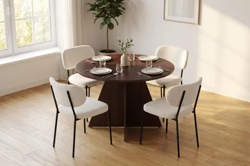 Vera spisegruppe rundt 110 cm med 4 Gemmiano spisestoler - Valnøtt - Møbler - Bord - Spisegrupper