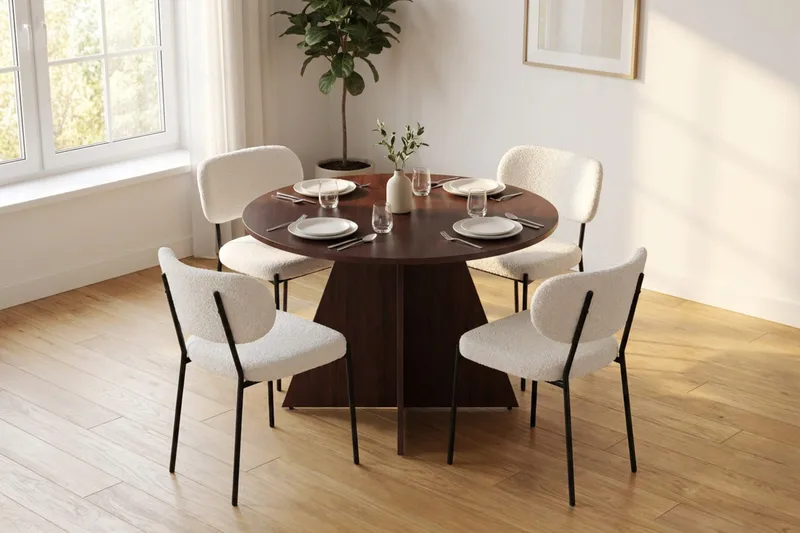 Vera spisegruppe rundt 110 cm med 4 Gemmiano spisestoler - Valnøtt - Møbler - Bord - Spisegrupper