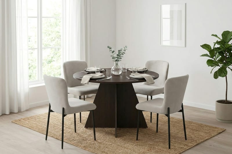 Vera spisegruppe rundt 110 cm røkt eik med 4 Elsie spisestoler - Røkt eik/Beige - Møbler - Bord - Spisegrupper
