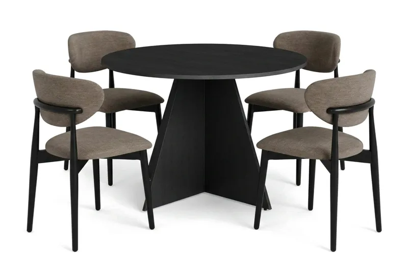 Vera spisegruppe rundt 110 cm svart med 4 Molly spisestoler, Svart