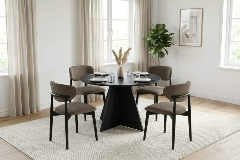 Vera spisegruppe rundt 110 cm svart med 4 Molly spisestoler - Svart - Møbler - Bord - Spisegrupper