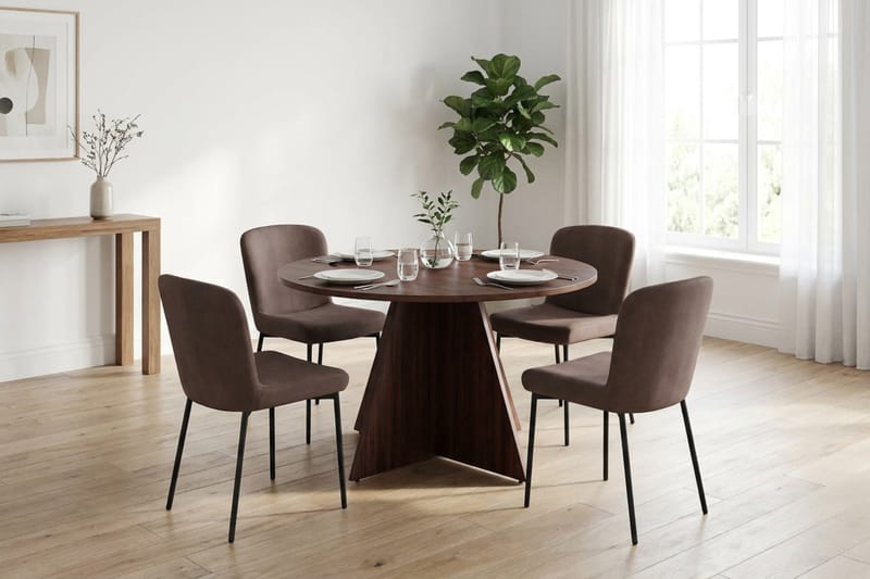 Vera spisegruppe rundt 110 cm valnøtt med 4 Elsie spisestoler - Valnøtt/Brun - Møbler - Bord - Spisegrupper