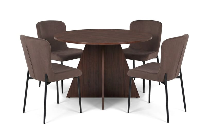 Vera spisegruppe rundt 110 cm valnøtt med 4 Elsie spisestoler - Valnøtt/Brun - Møbler - Bord - Spisegrupper
