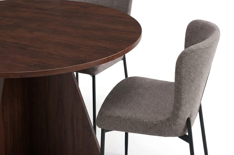 Vera spisegruppe rundt 110 cm valnøtt med 4 Elsie spisestoler - Valnøtt/Grå - Møbler - Bord - Spisegrupper