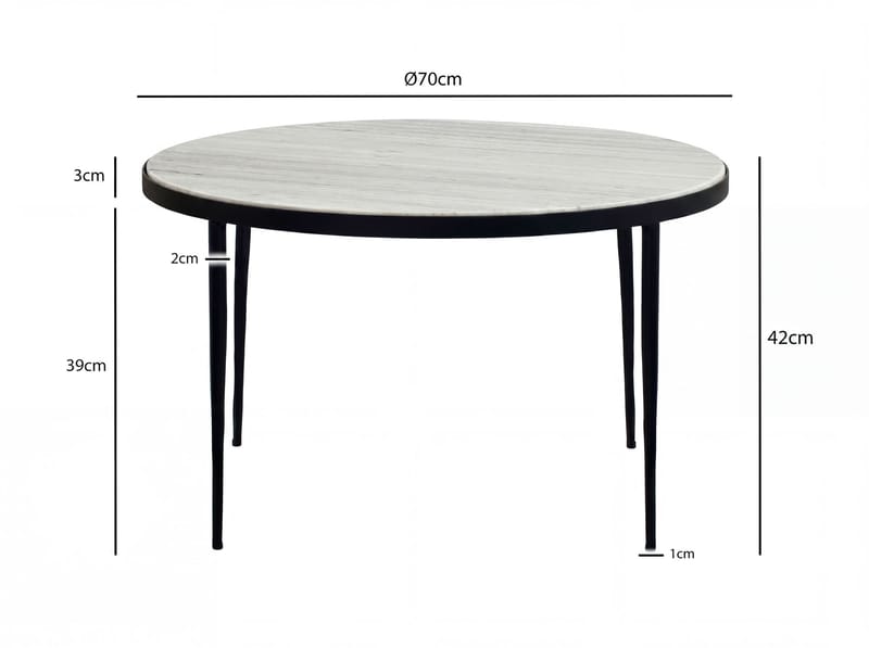 Verlen rundt sofabord 70 cm i metall med marmorplate - hvitgrå marmor svart - Møbler - Bord - Spisebord & kjøkkenbord