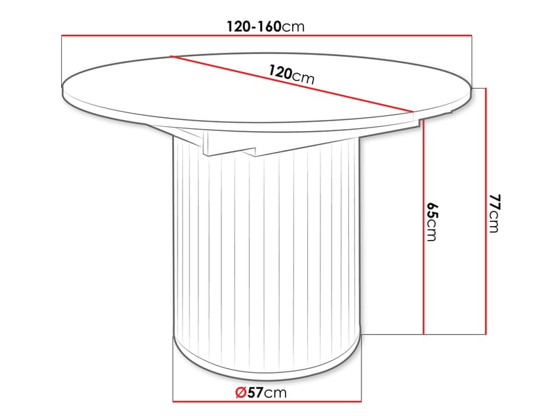 Veyricor Uttrekkbart Rundt Spisebord 120-160 cm i Malt MDF - Svart - Møbler - Bord - Spisebord & kjøkkenbord