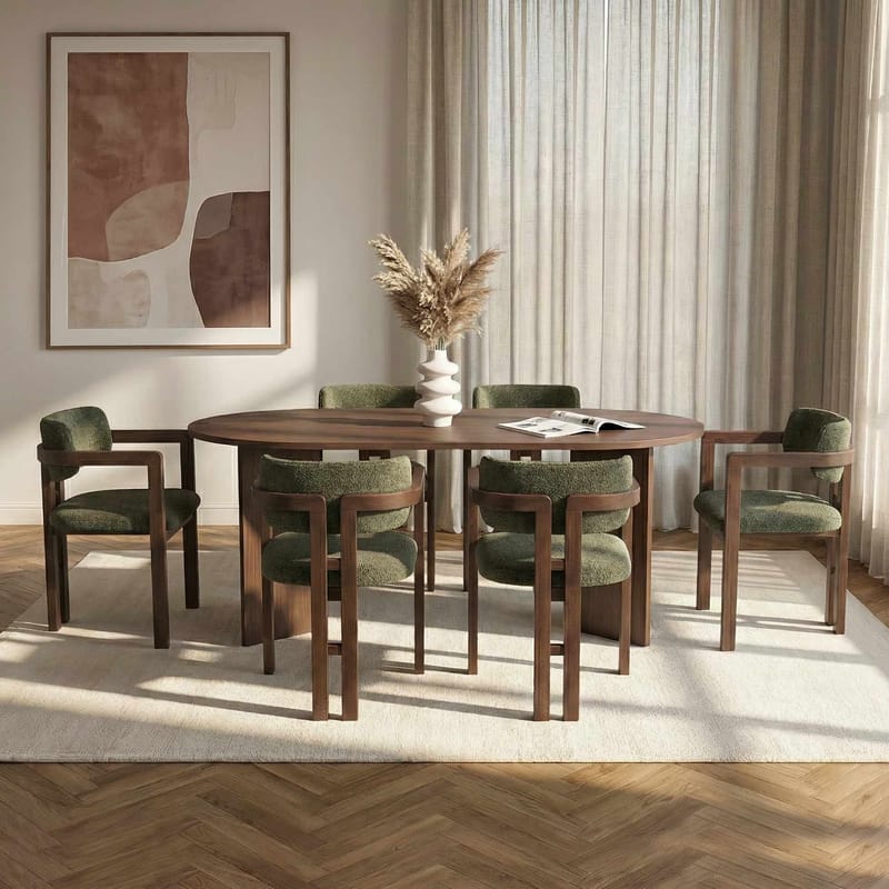 Vintar Spisebord- og stolsett 180x75x90 cm 7 deler - Milano Walnut, Dark Walnut, Green - Møbler - Bord - Spisegrupper