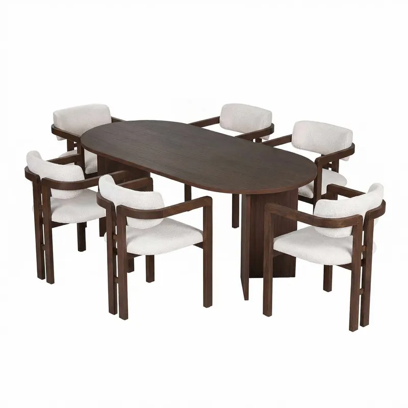 Vintar Spisebord- og stolsett 180x75x90 cm 7 deler - Milano Walnut, Dark Walnut, hvit - Møbler - Bord - Spisegrupper