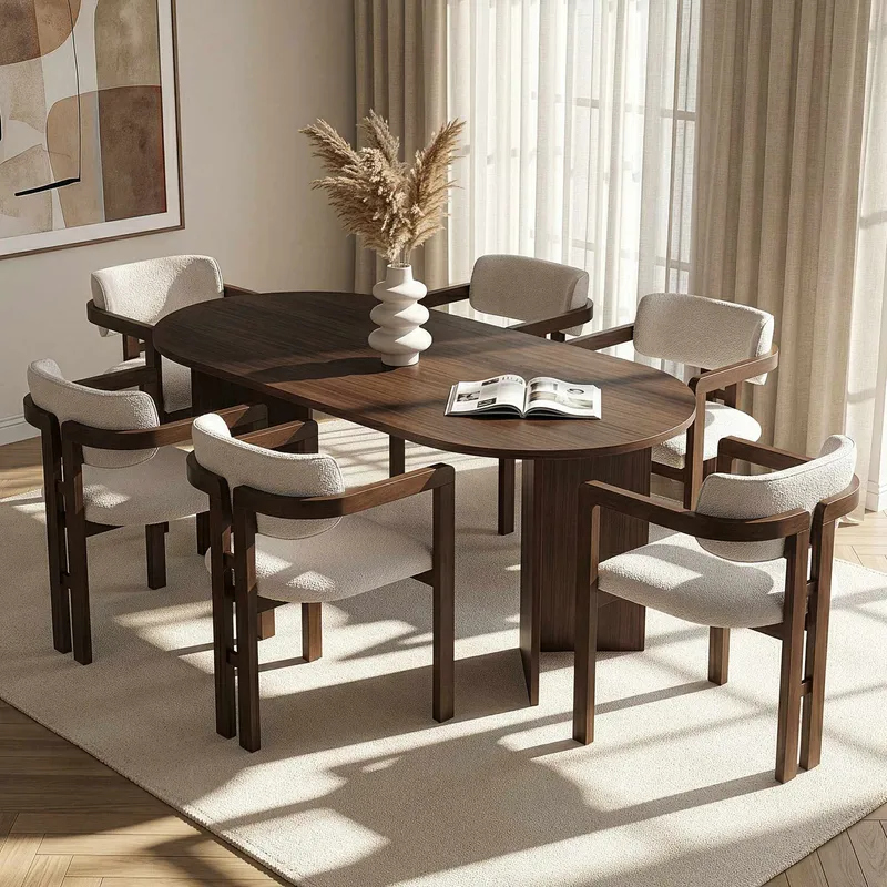 Vintar Spisebord- og stolsett 180x75x90 cm 7 deler - Milano Walnut, Dark Walnut, hvit - Møbler - Bord - Spisegrupper