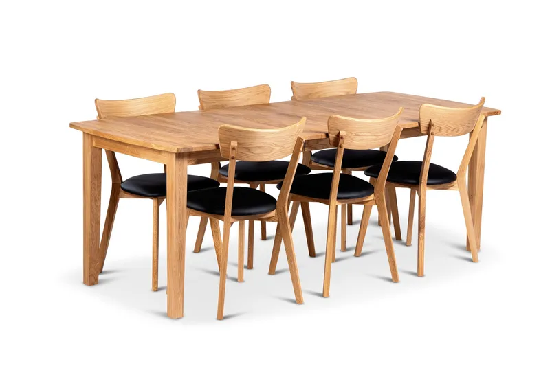 Visby uttrekkbar spisegruppe 150-210 cm med ovalt bord og 6 Eksjö stoler i massivt tre