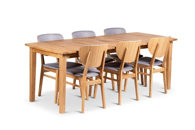 Visby Uttrekkbar Spisegruppe 160-210 cm Oval med 6 Borgholm Stoler i heltre, Natur