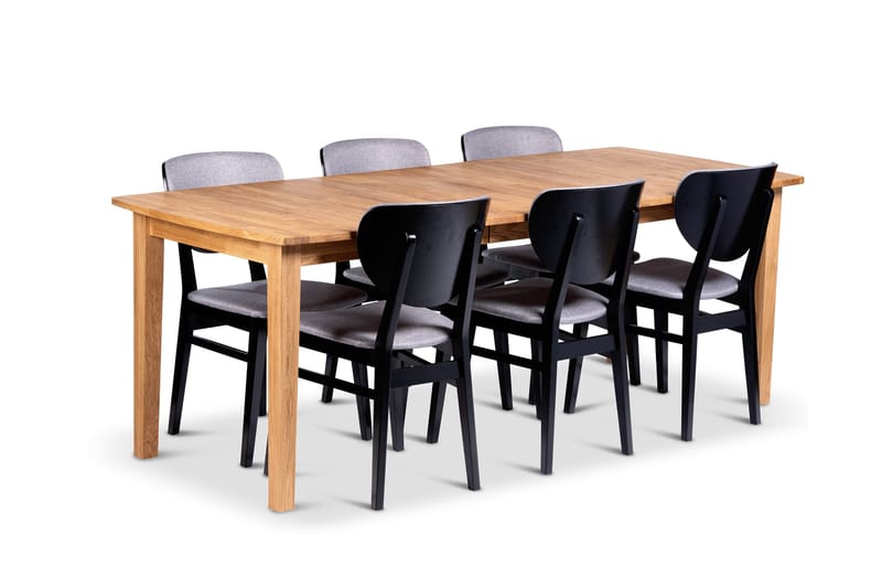 Visby Uttrekkbar Spisegruppe 160-210 cm Oval med 6 Borgholm Stoler i heltre - Natur/Svart - Møbler - Bord - Spisegrupper