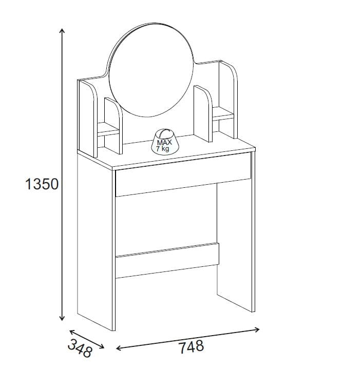 Vorina Sminkebord 85 cm - Hvit - Møbler - Bord - Sminkebord & toalettbord - Sminkebord med speil
